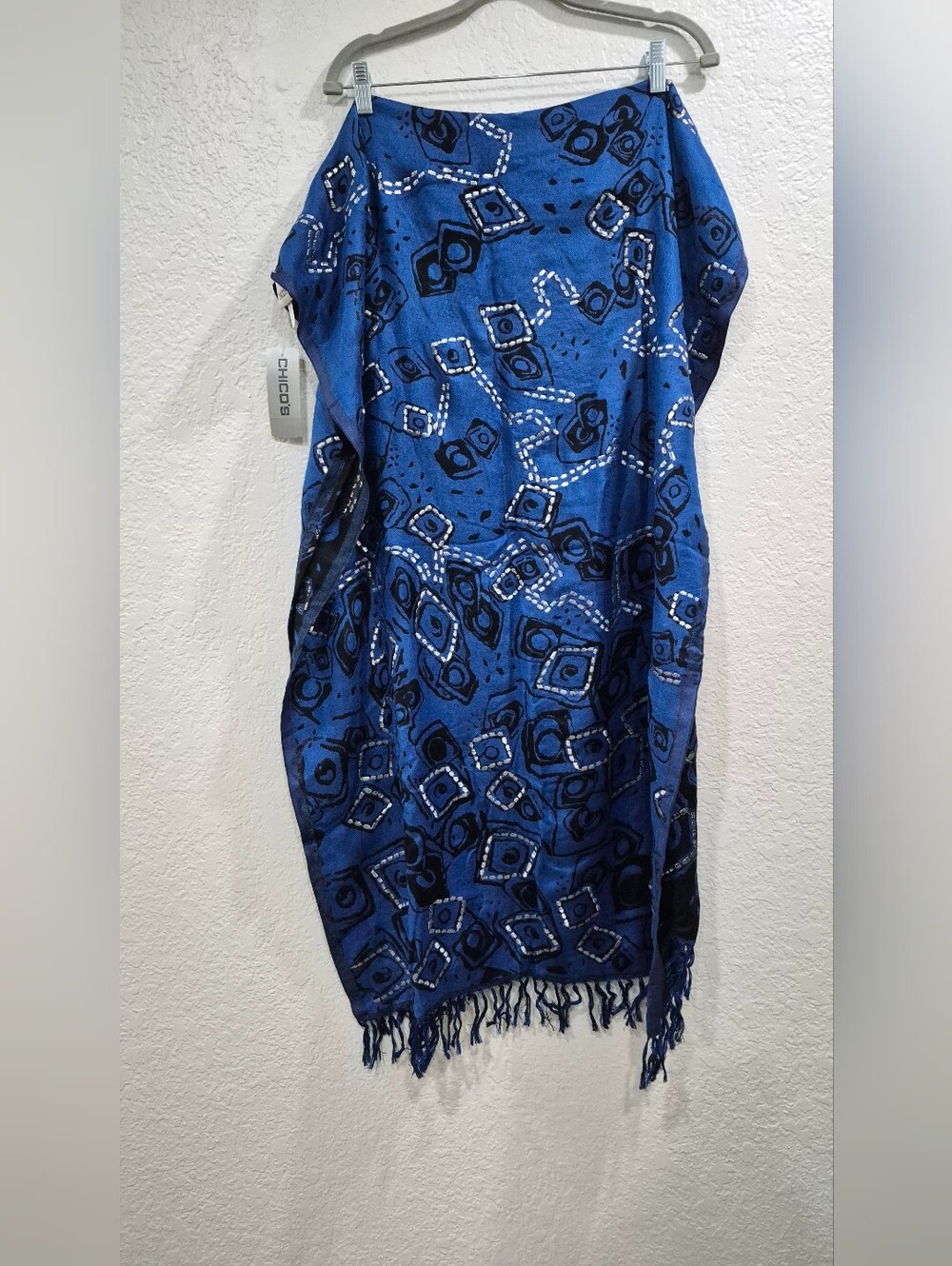 New With Tag 2 Sidea Chico's Royal Blue Geometric Fringe Wrap